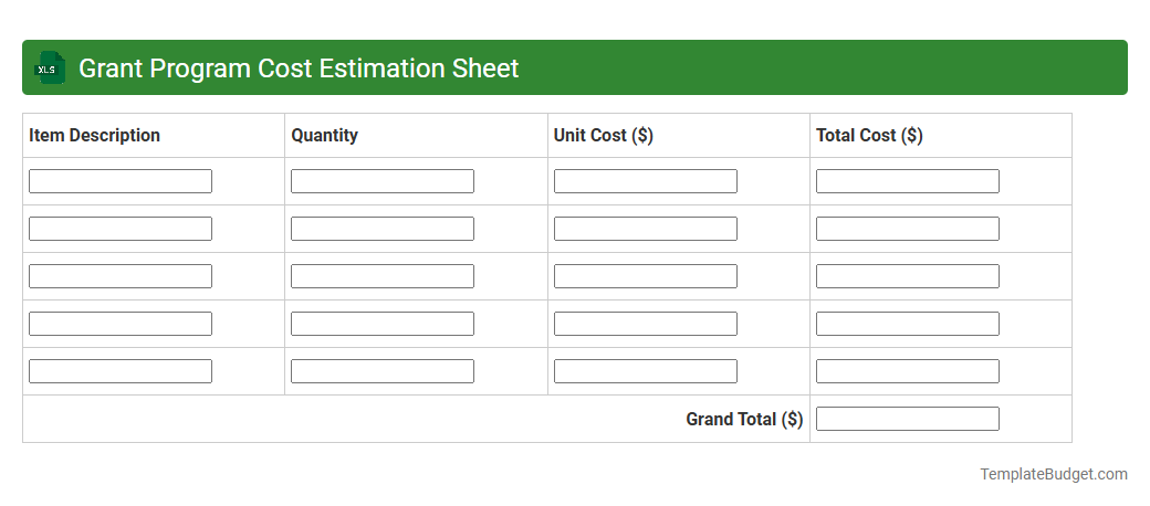 Grant Program Cost Estimation Sheet