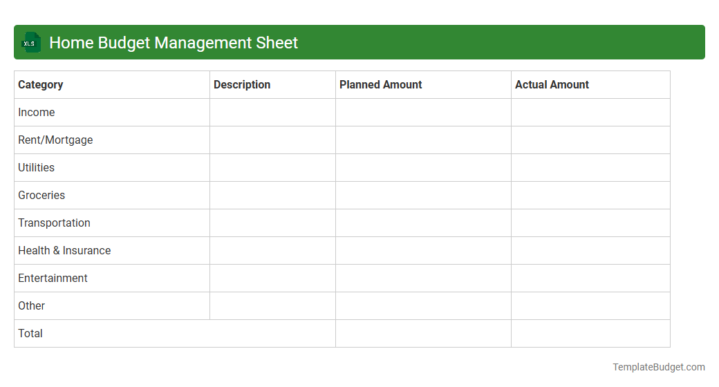 Home Budget Management Sheet
