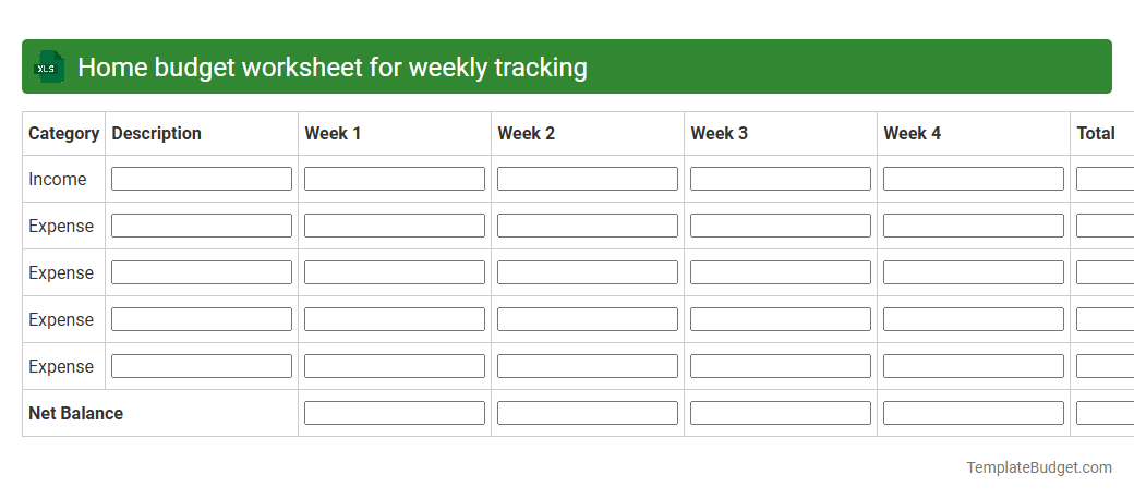 Home budget worksheet for weekly tracking