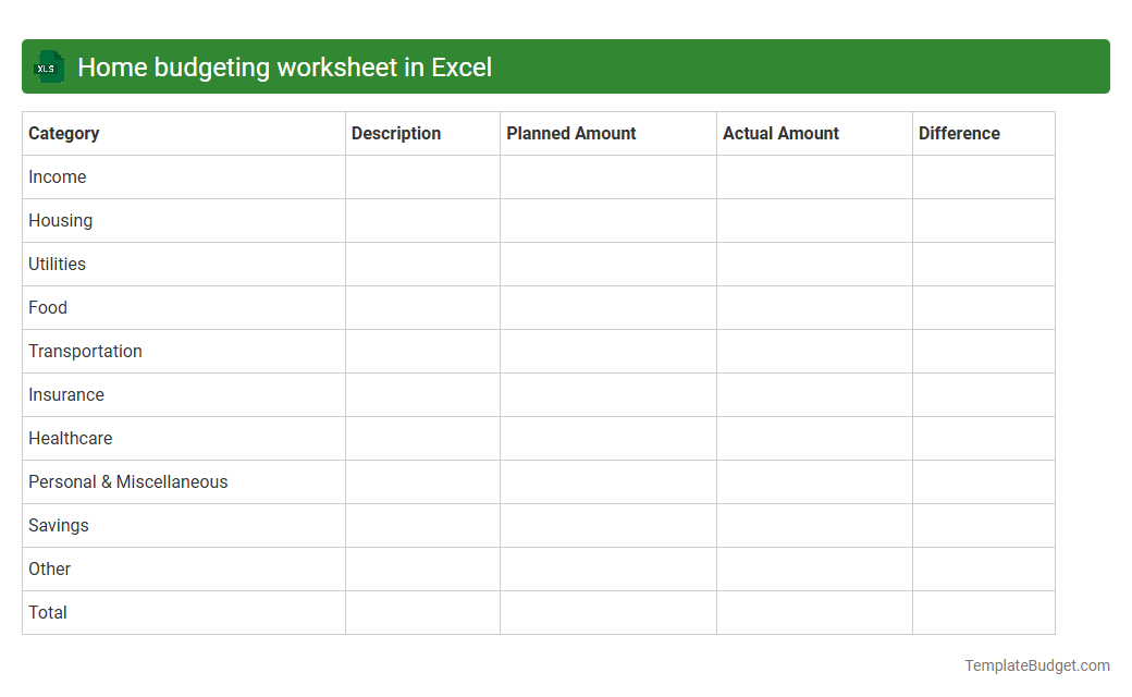 Home budgeting worksheet in Excel