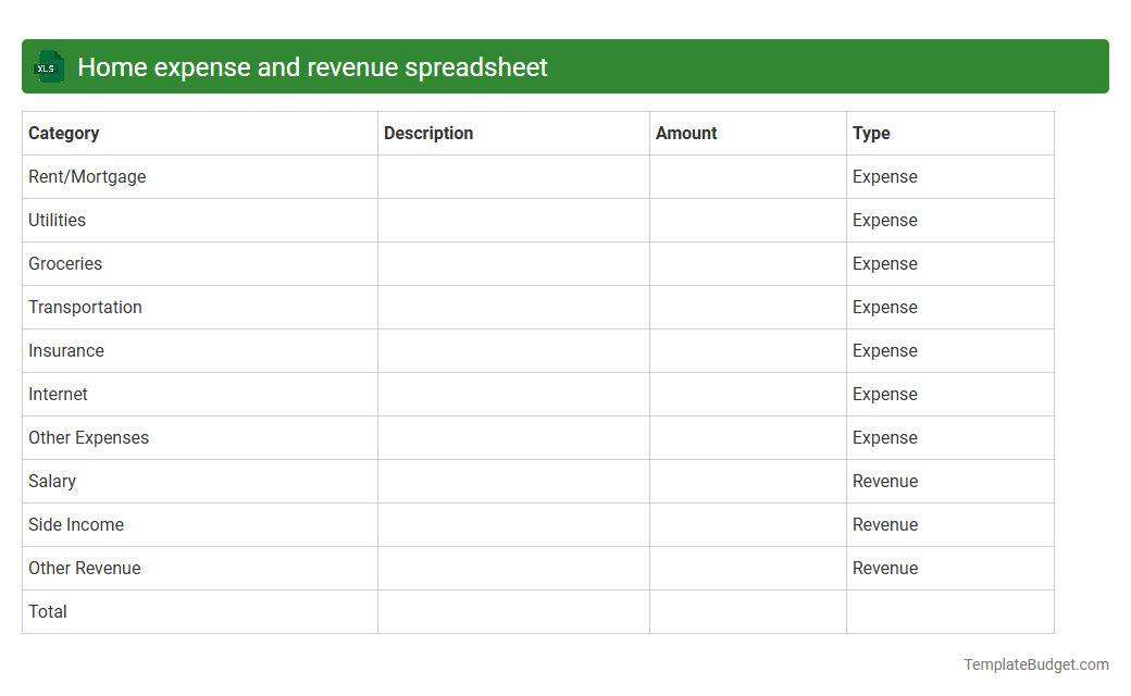 Home expense and revenue spreadsheet
