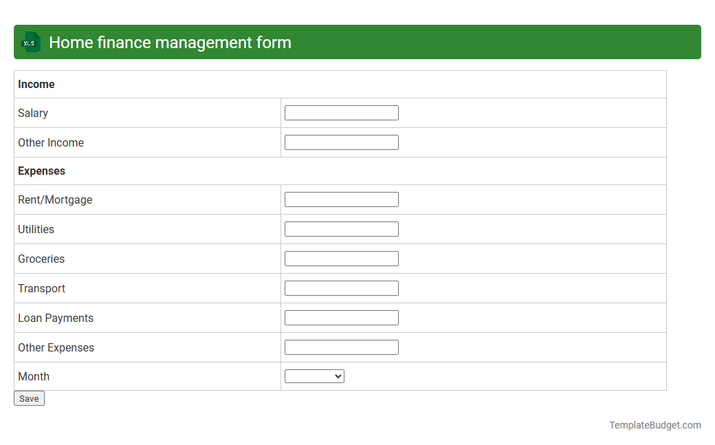 Home finance management form