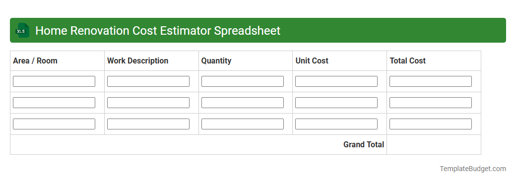 Home Renovation Cost Estimator Spreadsheet