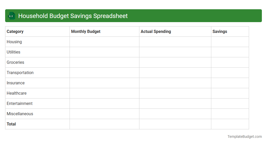 Household Budget Savings Spreadsheet