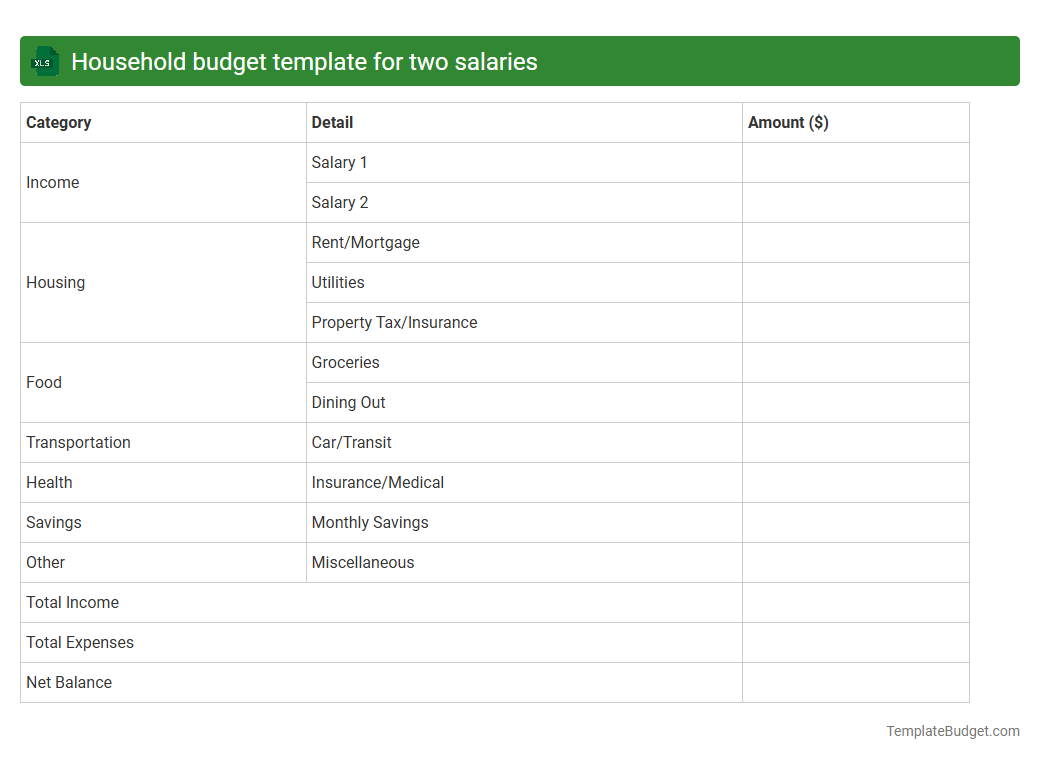 Household budget template for two salaries