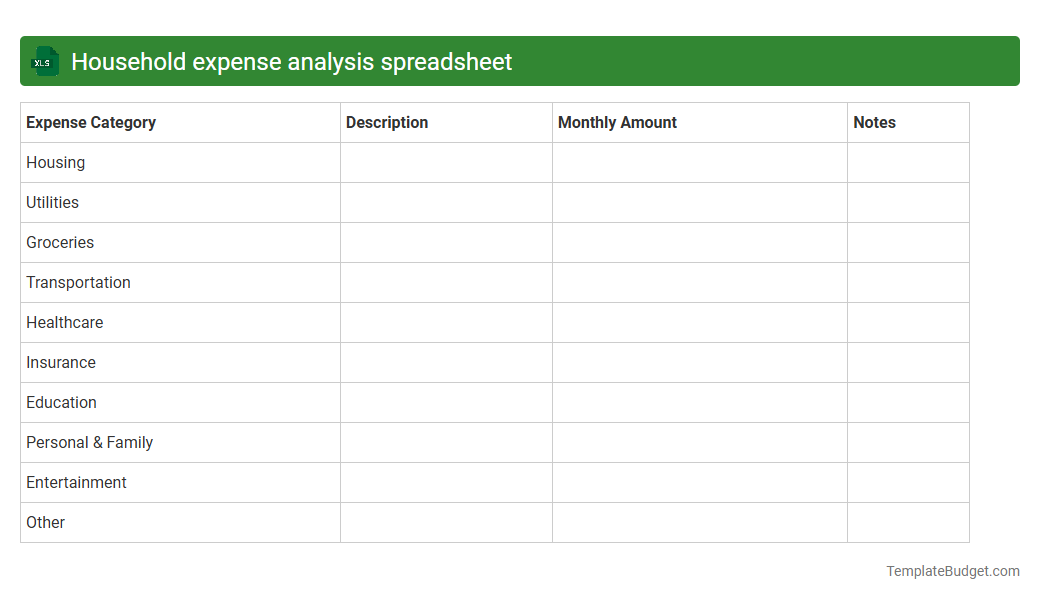 Household expense analysis spreadsheet