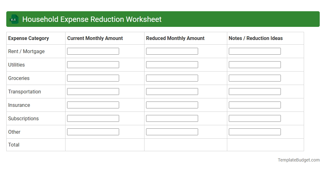 Household Expense Reduction Worksheet