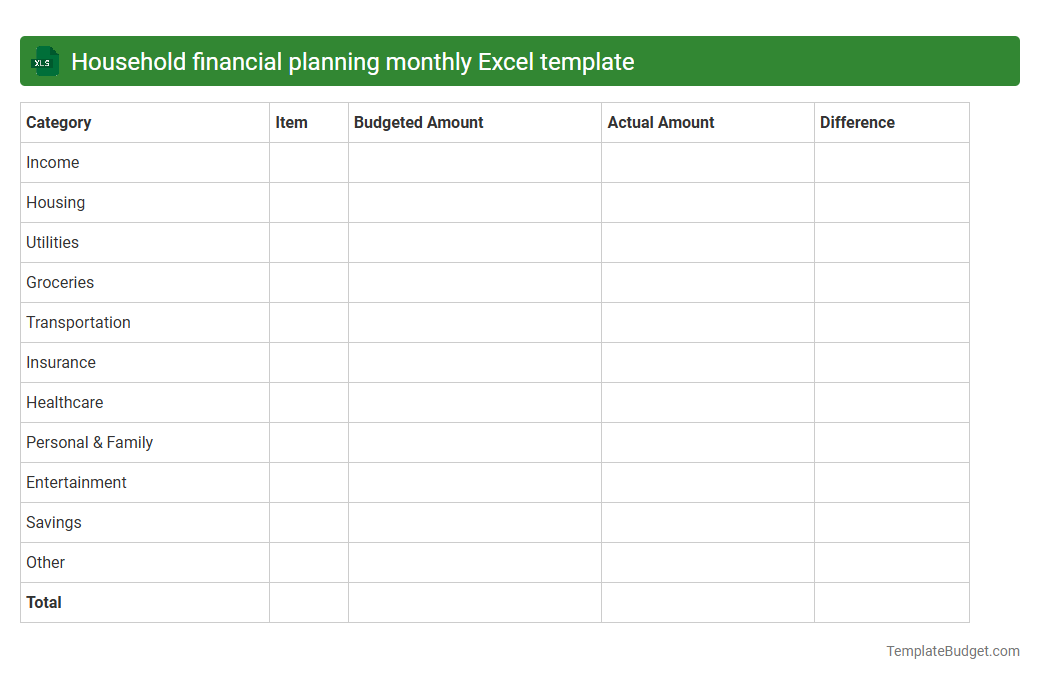 Household financial planning monthly Excel template