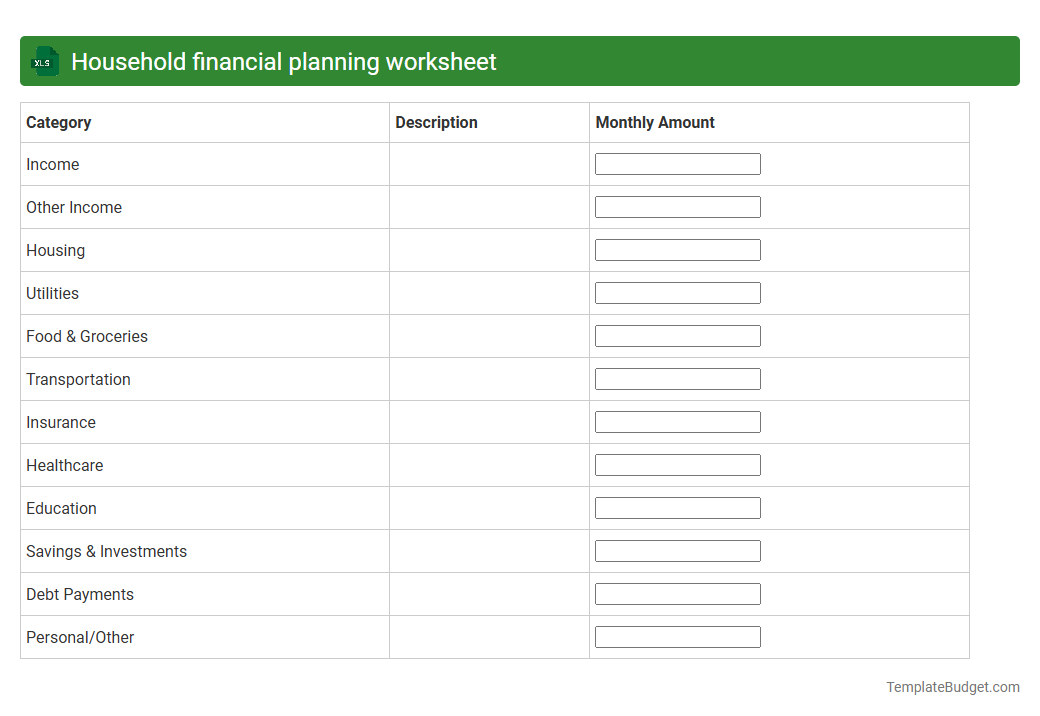 Household financial planning worksheet