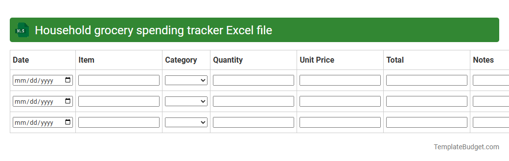 Household grocery spending tracker Excel file