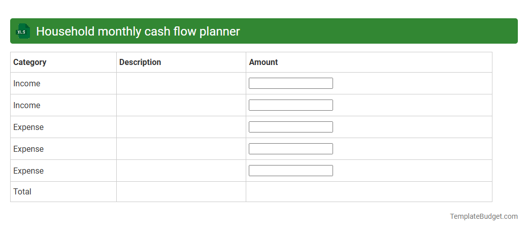 Household monthly cash flow planner