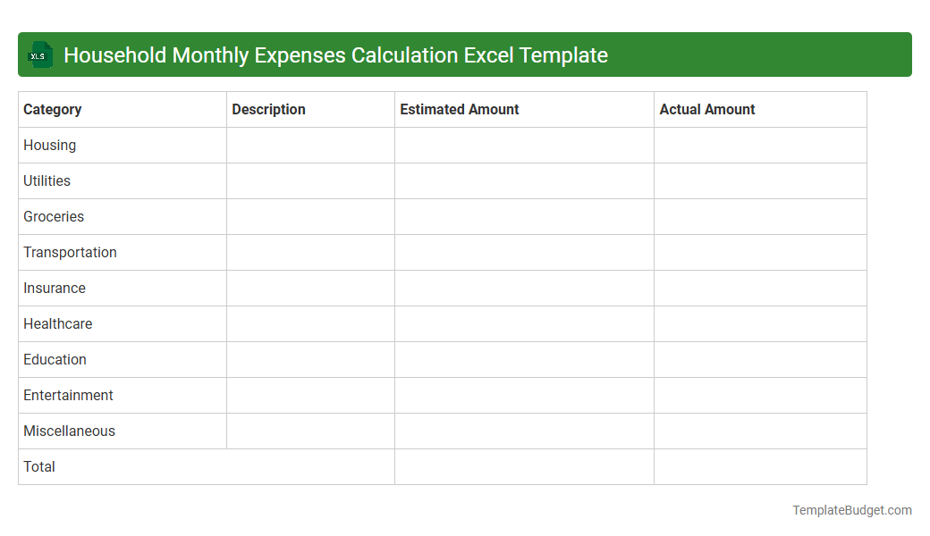 Household Monthly Expenses Calculation Excel Template