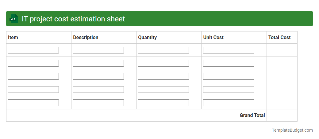IT project cost estimation sheet