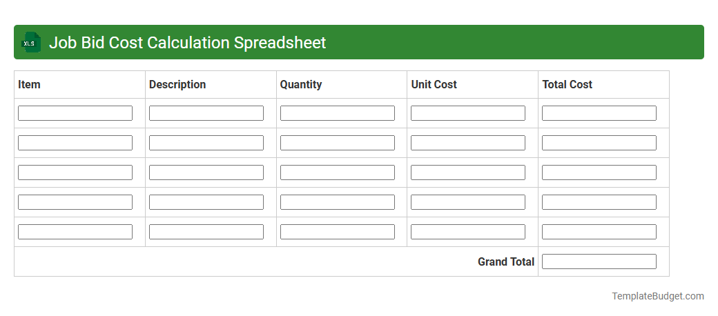Job Bid Cost Calculation Spreadsheet