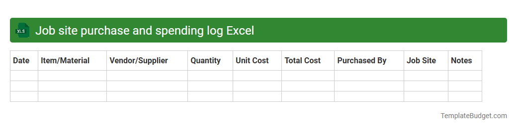 Job site purchase and spending log Excel