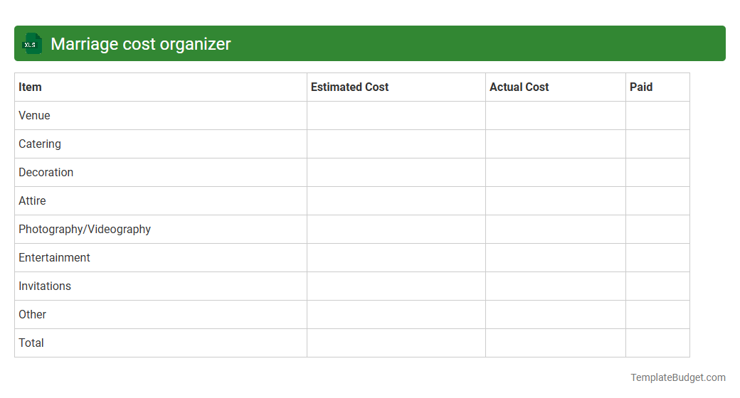 Marriage cost organizer