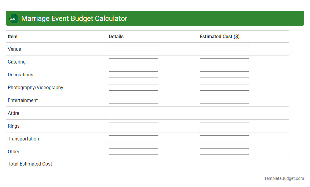 Marriage Event Budget Calculator