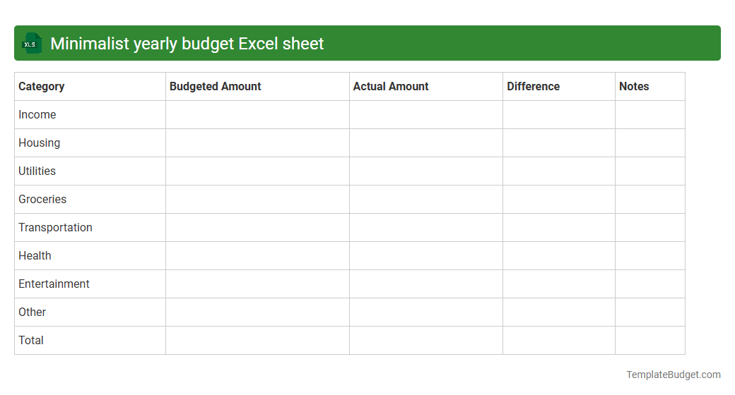 Minimalist yearly budget Excel sheet