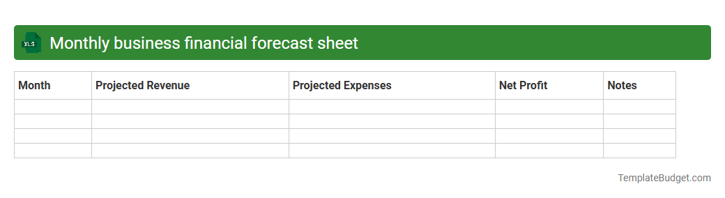 Monthly business financial forecast sheet