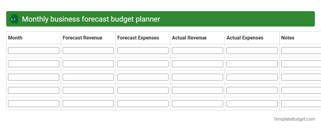 Monthly business forecast budget planner