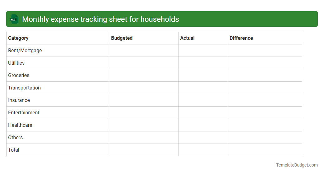 Monthly expense tracking sheet for households