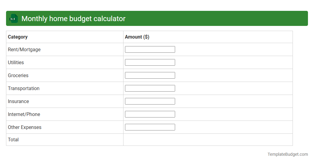 Monthly home budget calculator