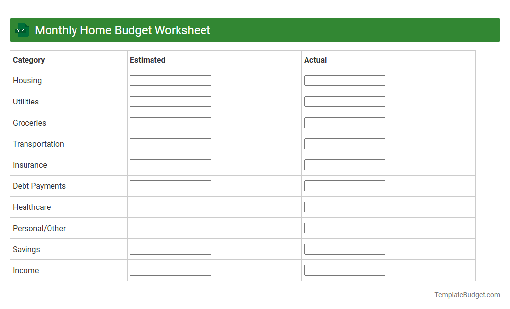 Monthly Home Budget Worksheet