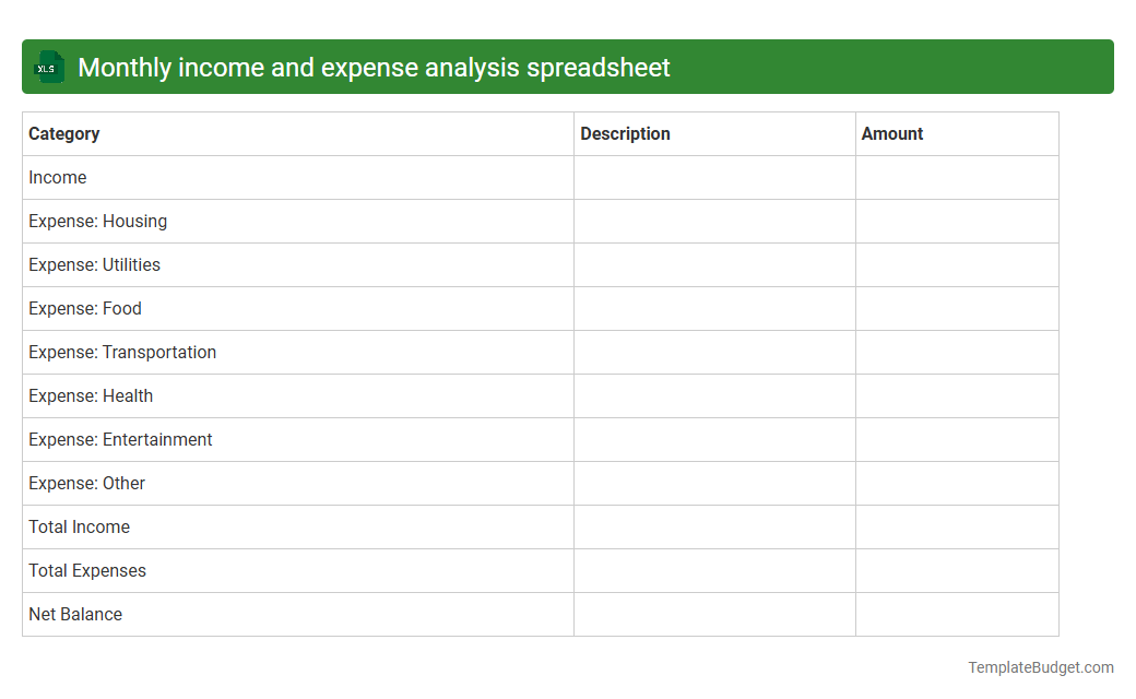 Monthly income and expense analysis spreadsheet