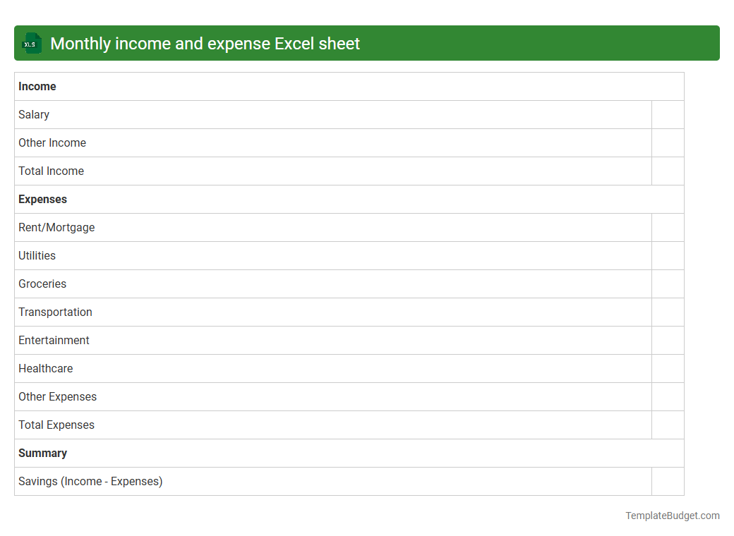 Monthly income and expense Excel sheet