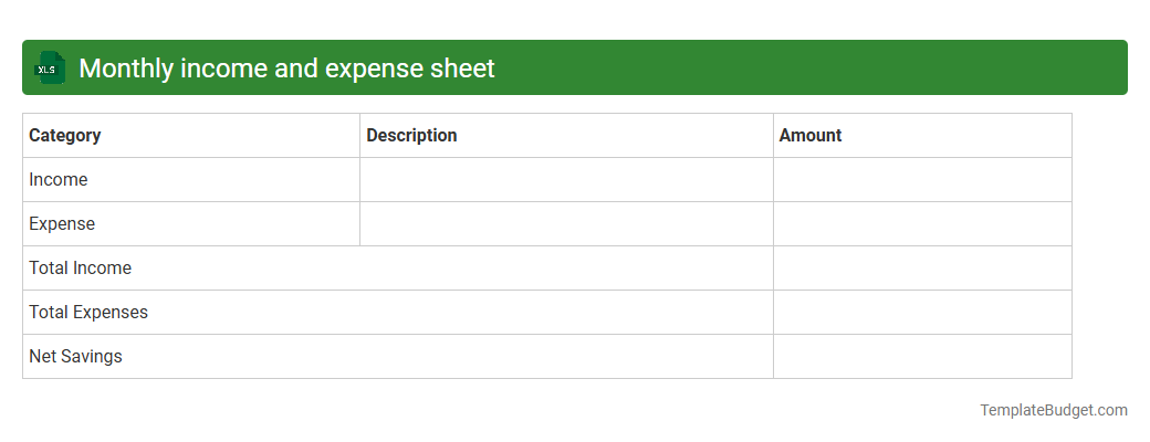 Monthly income and expense sheet