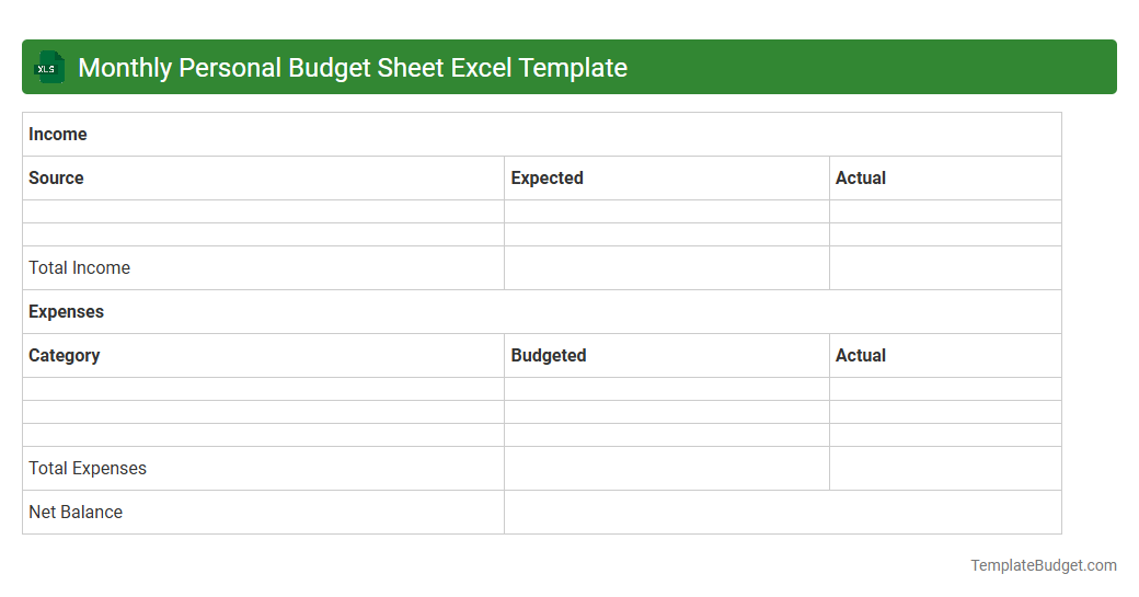 Monthly Personal Budget Sheet Excel Template