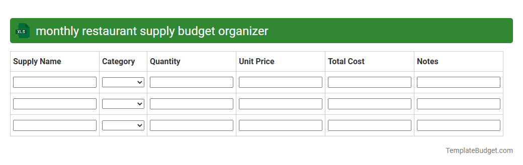 monthly restaurant supply budget organizer