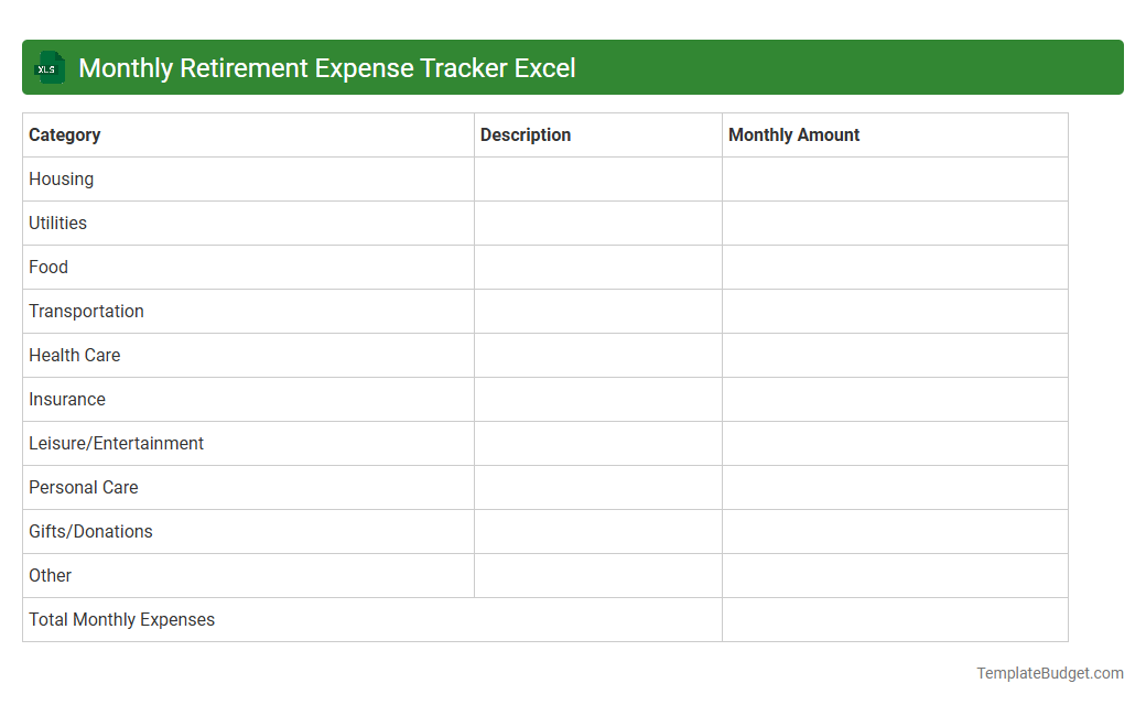 Monthly Retirement Expense Tracker Excel