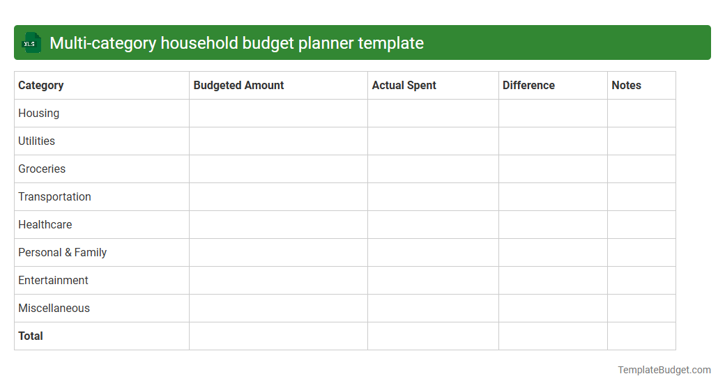 Multi-category household budget planner template