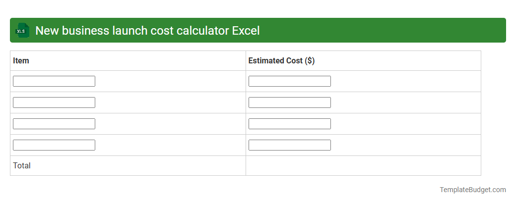 New business launch cost calculator Excel