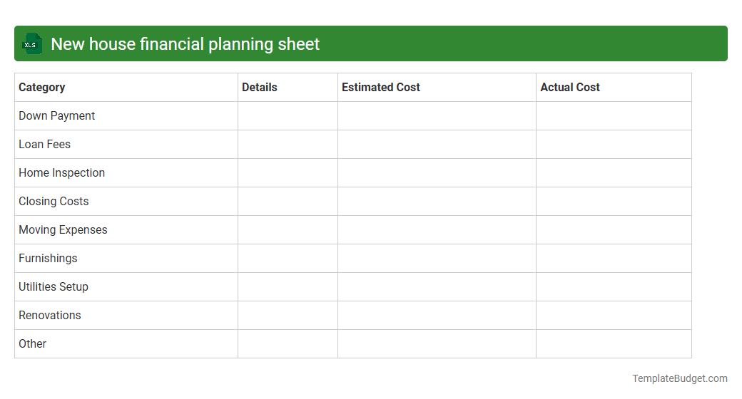 New house financial planning sheet