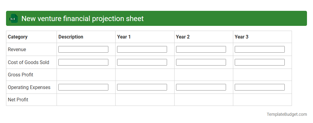 New venture financial projection sheet
