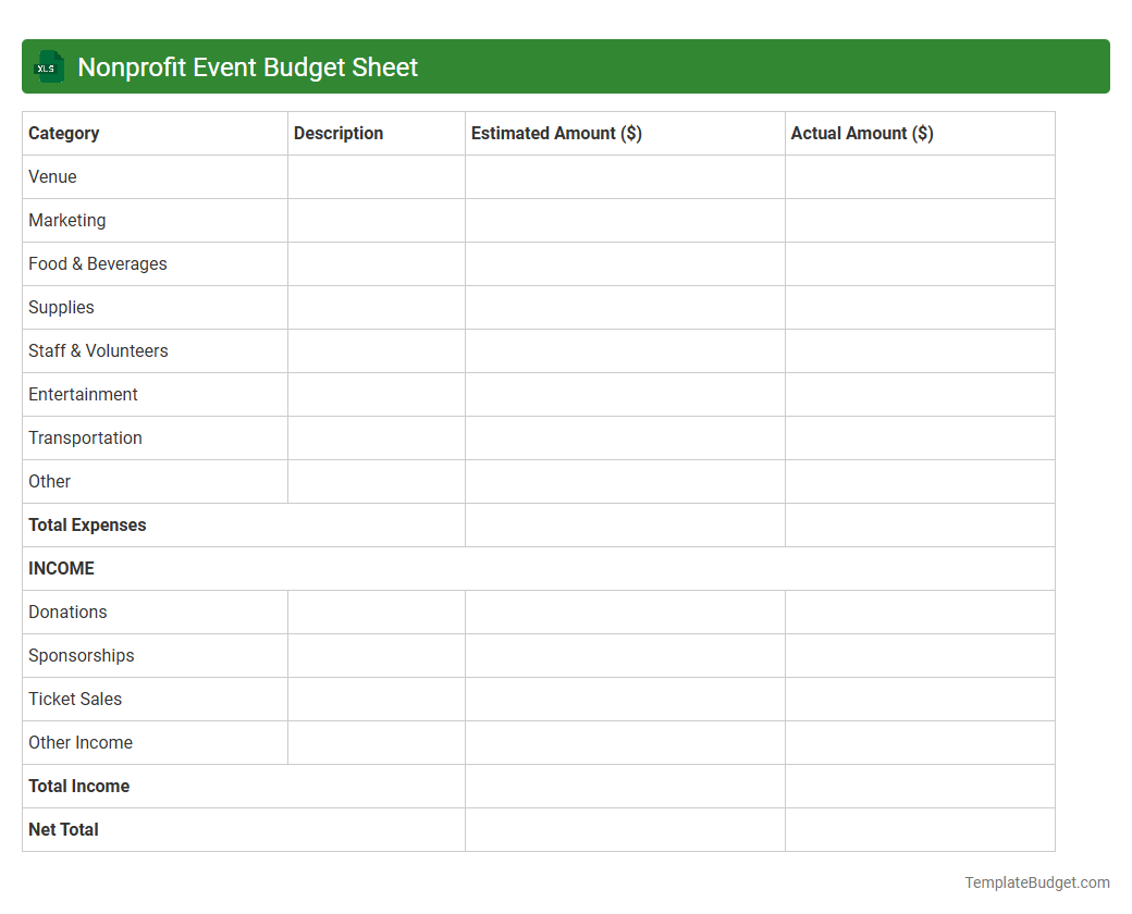 Nonprofit Event Budget Sheet