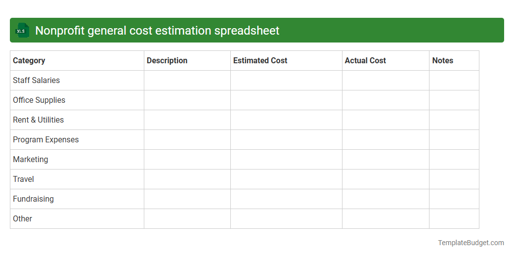 Nonprofit general cost estimation spreadsheet