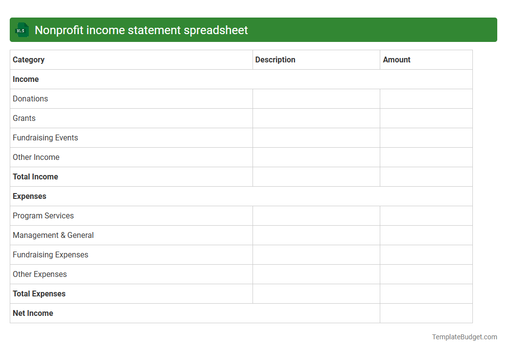 Nonprofit income statement spreadsheet