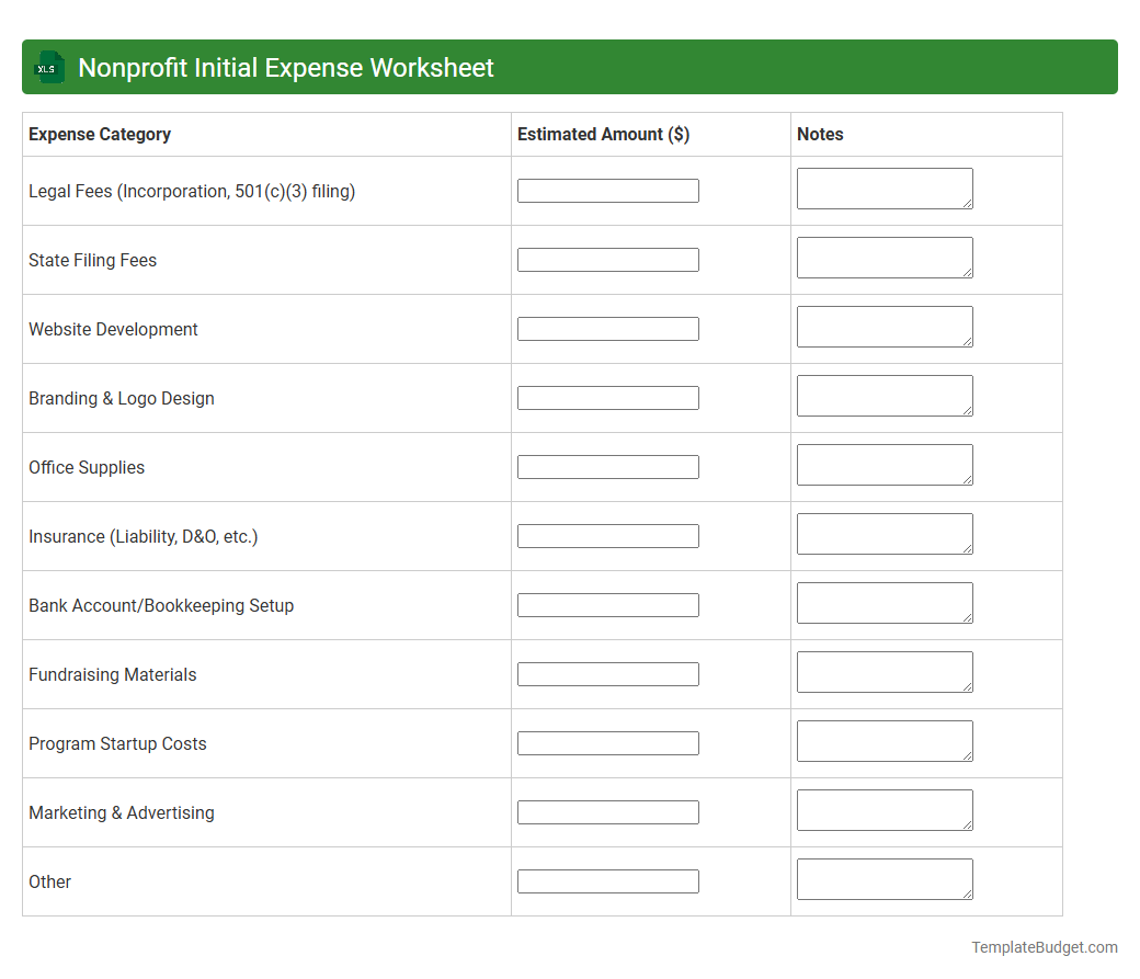 Nonprofit Initial Expense Worksheet