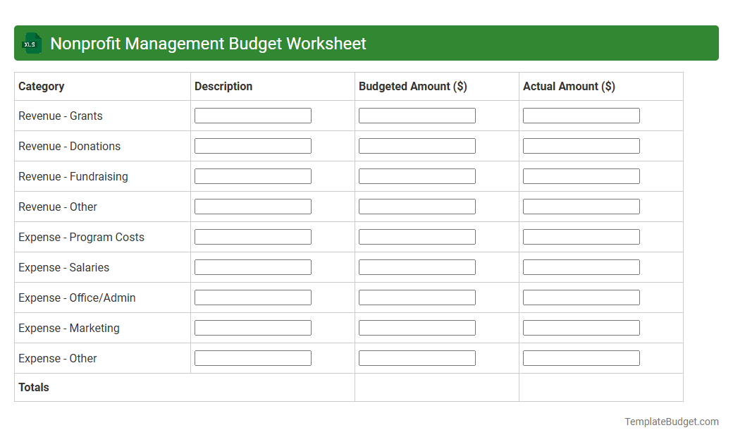 Nonprofit Management Budget Worksheet