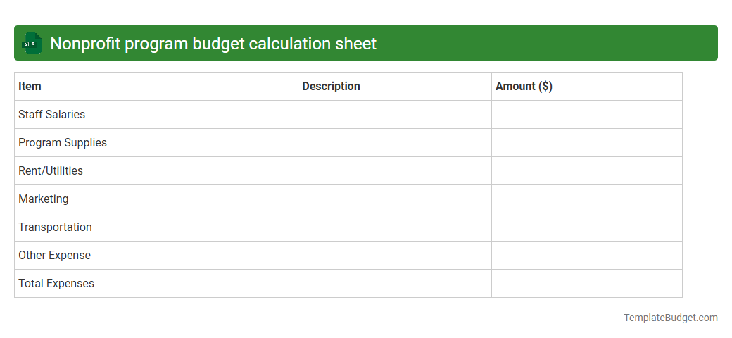 Nonprofit program budget calculation sheet