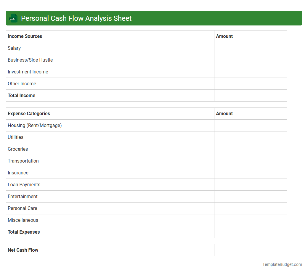 Personal Cash Flow Analysis Sheet