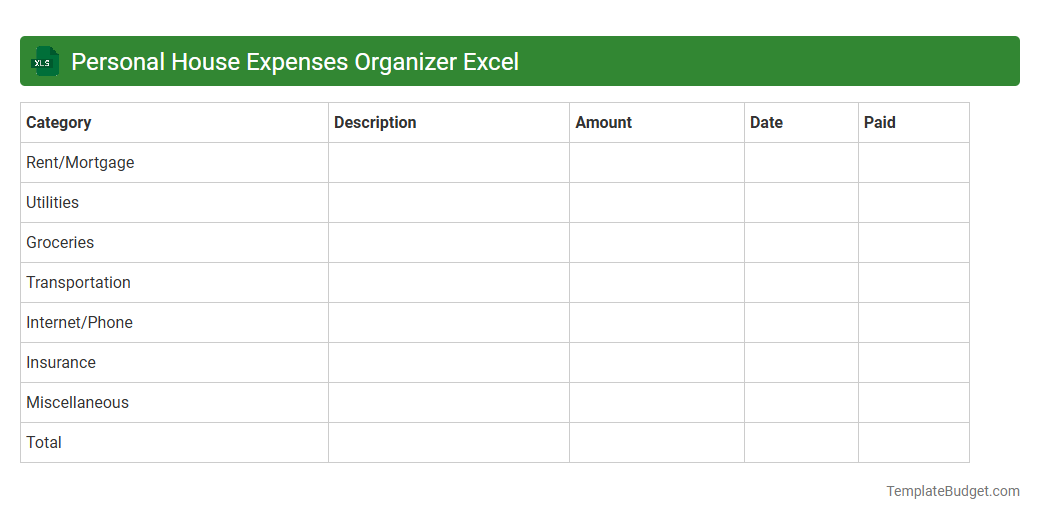 Personal House Expenses Organizer Excel