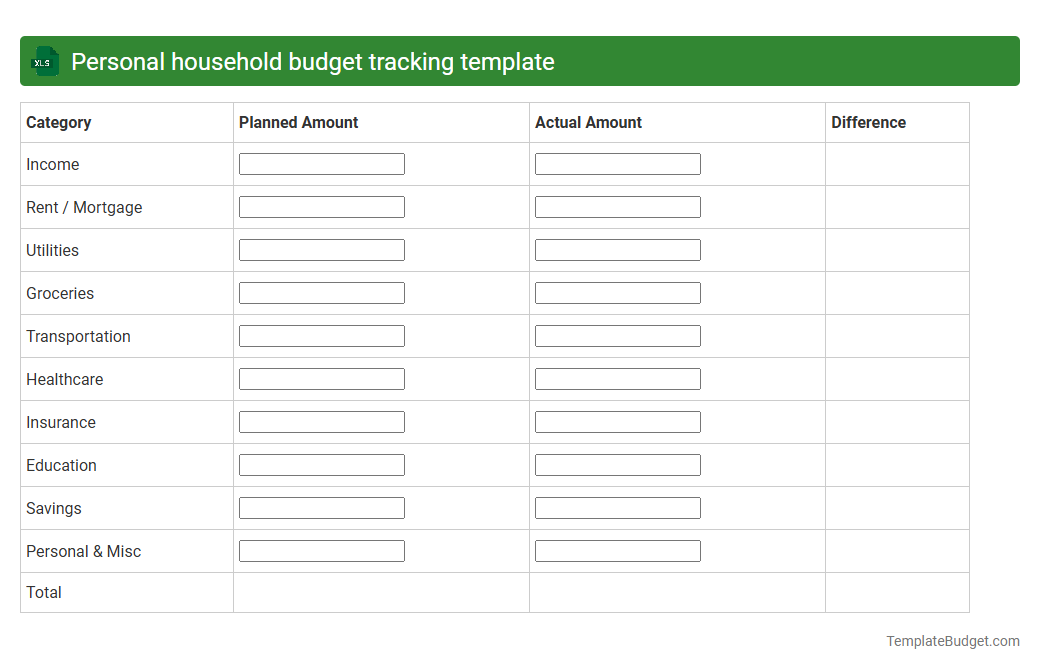 Personal household budget tracking template