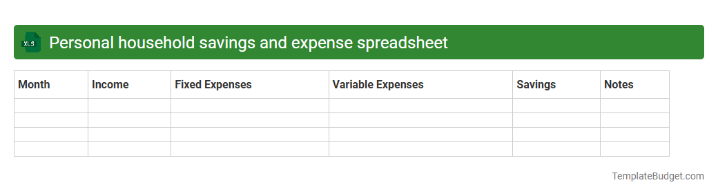 Personal household savings and expense spreadsheet