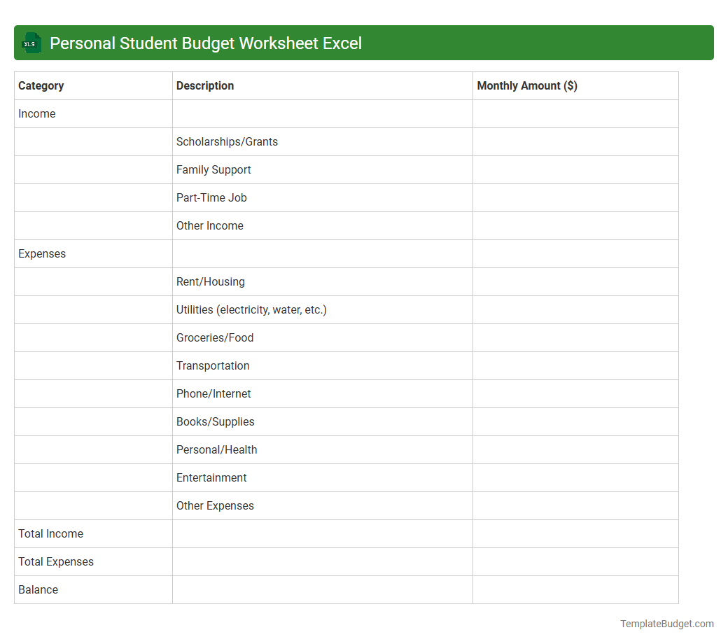 Personal Student Budget Worksheet Excel