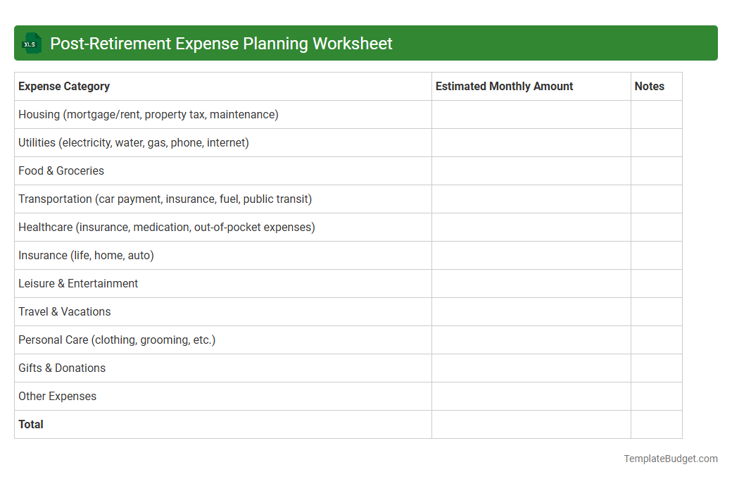 Post-Retirement Expense Planning Worksheet
