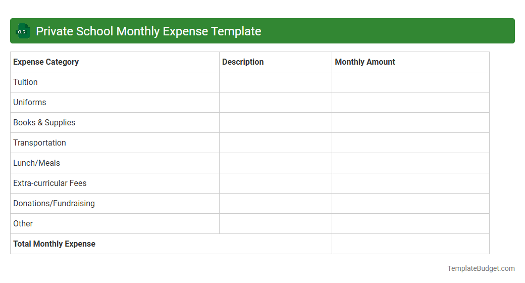 Private School Monthly Expense Template